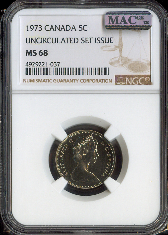 1973 Canada 5 Cents 5C NGC MS68 MAC - Quality