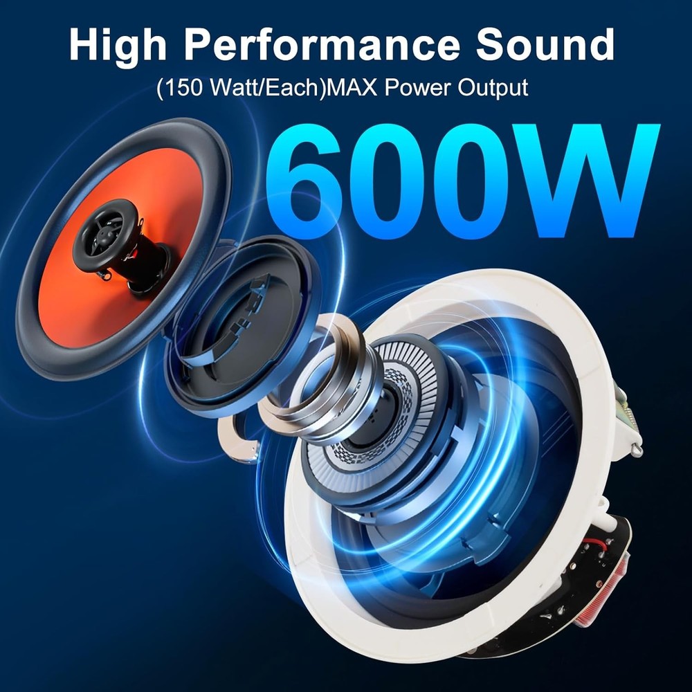 STUDIOFINIX 6.5" Bluetooth Ceiling Speakers 600W Wired Recessed Speaker System