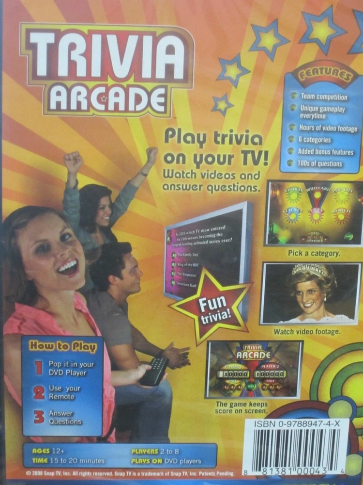 Trivia Arcade Pop Culture Trivia DVD Game