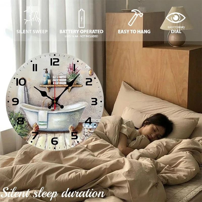 Modern Wall Clock 25cm - 2D Home Bathtub Design