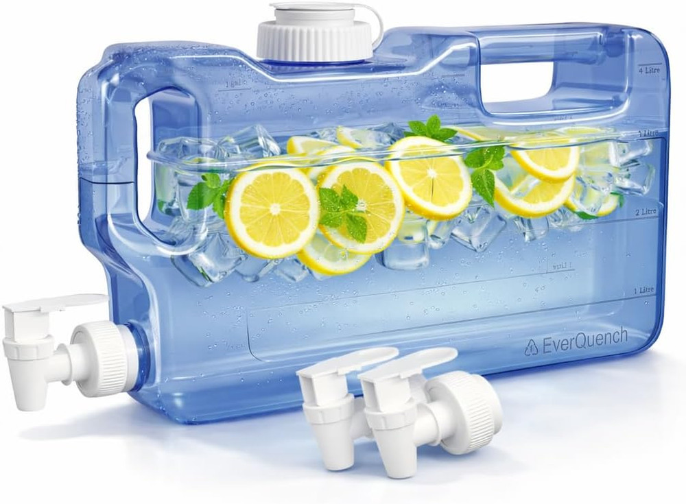 Refrigerator Water Dispenser 1.1 Gallon Bottle with 2 Spigots - BPA Free Plastic