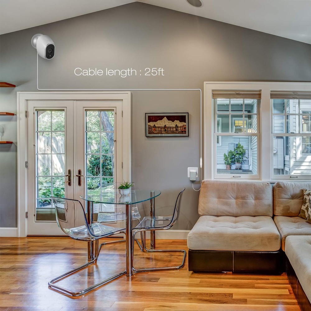 2Pack Power Adapter Compatible with Arlo (Replace CR123A), 25ft, White