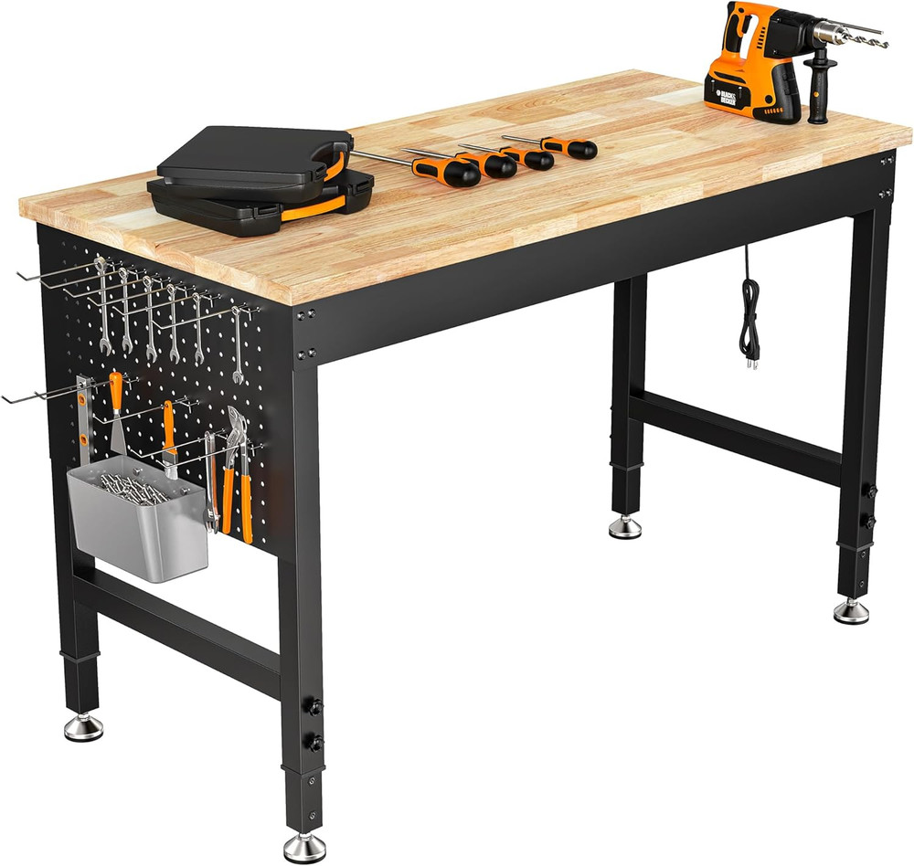 47.64" Adjustable Heavy Duty Workbench, 2000 LBS Load Capacity Rubber Wood Work