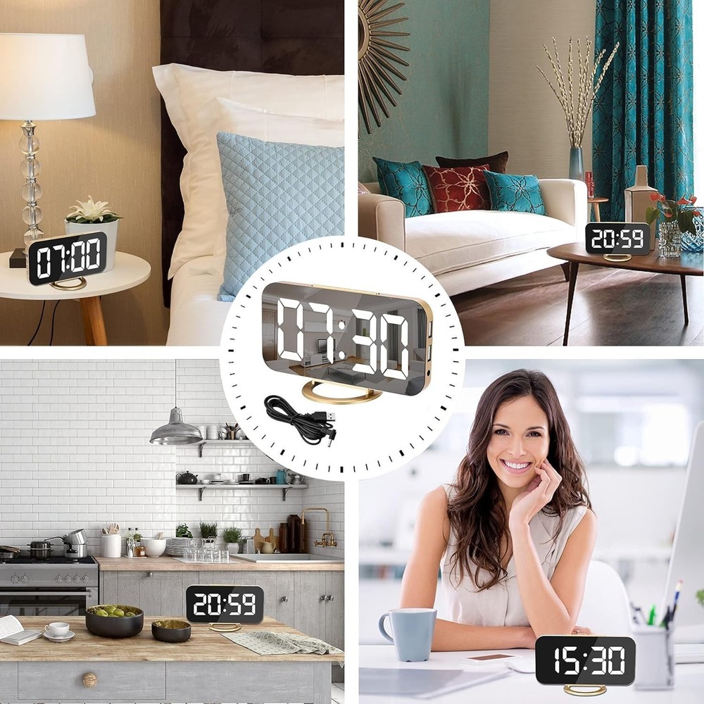 Digital Alarm Clock - Gold - Modern Style