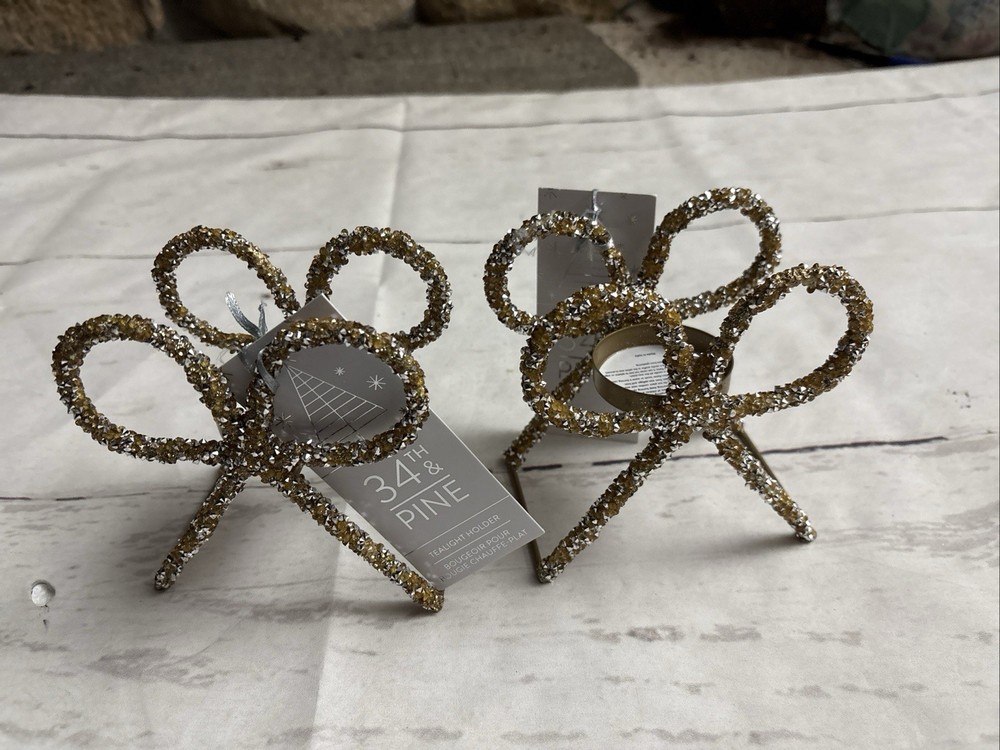 34th & Pine Gold Bow Tealight Holder Set