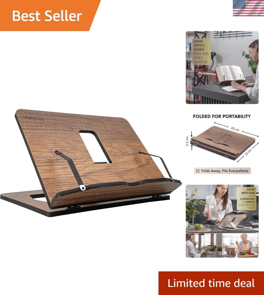 Durable Walnut Reading Stand - Adjustable Book Holder for Home & Kitchen