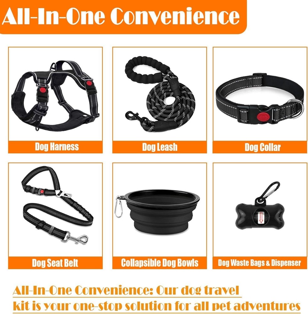 No Pull Dog Harness, Collar & Leash Set | Includes Dog Seat Belt, Collapsible...