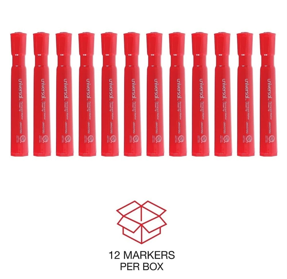 Universal 07052 Broad Chisel Tip Permanent Marker - Red (1 DZ) New