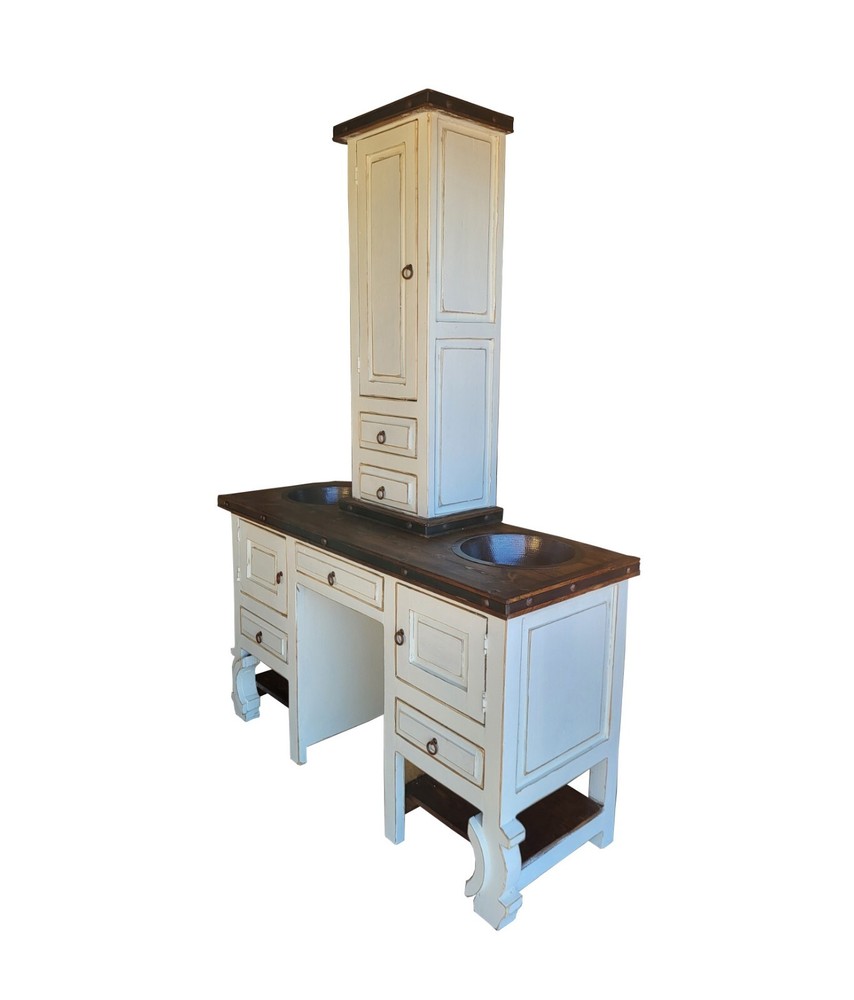 Don Pio Rustic Bathroom Vanity With Make-up Vanity and bench