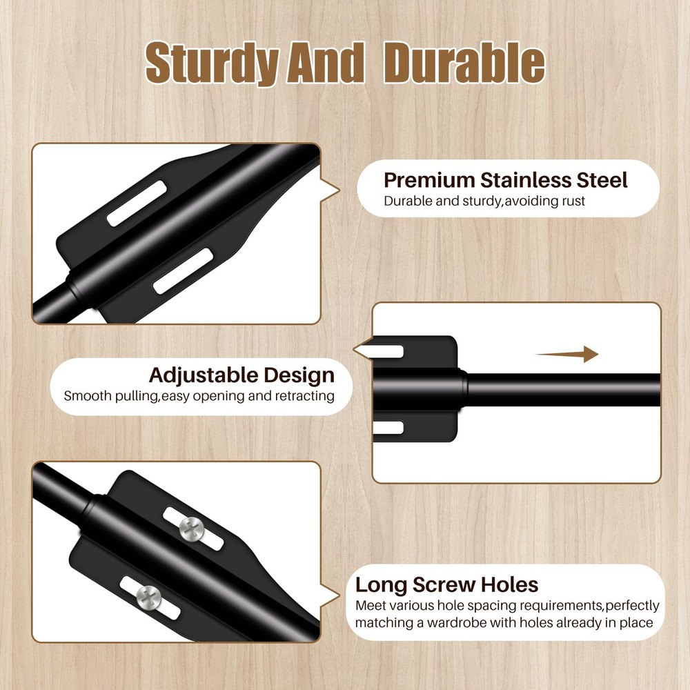 12" Valet Rod Closet Pull Out Slide Adjustable Heavy Duty Organizer Black