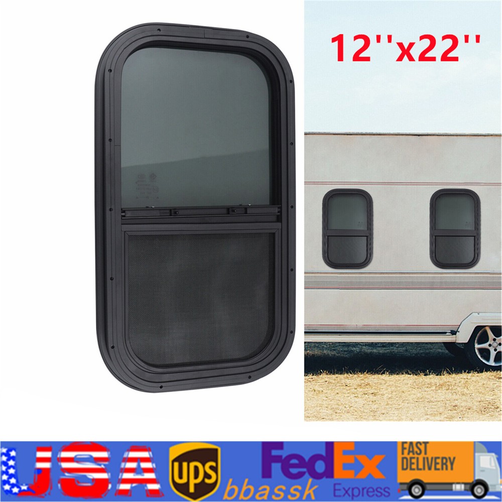 New Vertical Sliding Black RV Window 12''X22'' Wall Includes Mounting Ring