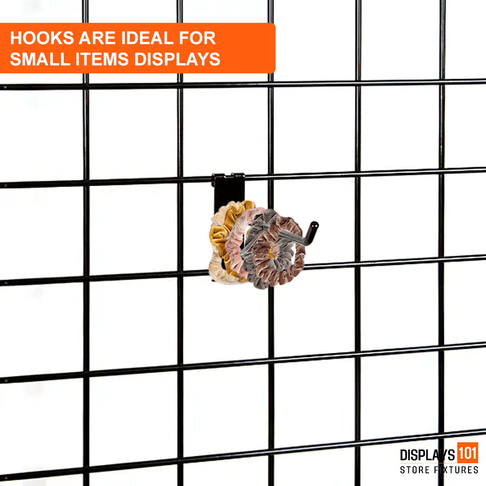 8" Gridwall Hooks - Black Hooks For Grid Panel Displays - NEW