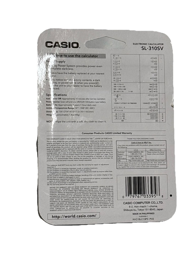 NEW & SEALED Casio SL-310SV 10-Digit Wallet Size Basic Calculator