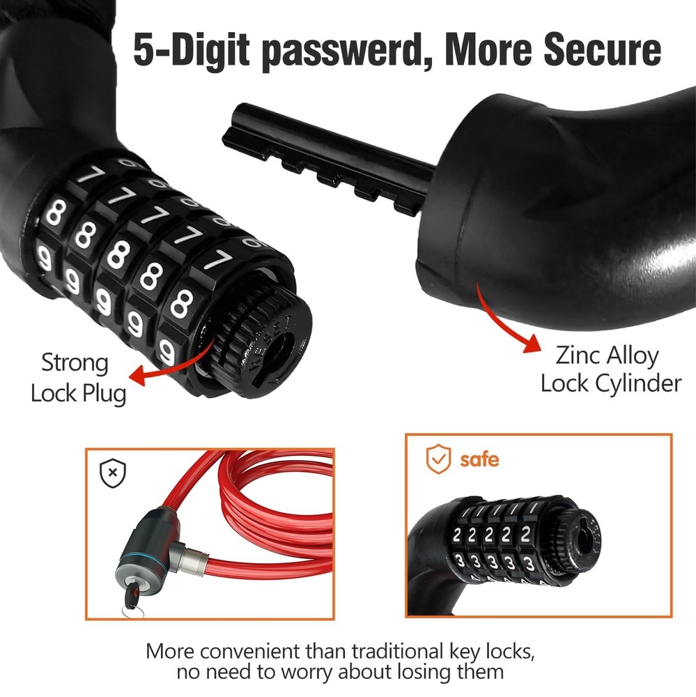 Bicycle Chain Lock – 5 Position resettable Combination Heavy-Duty Black