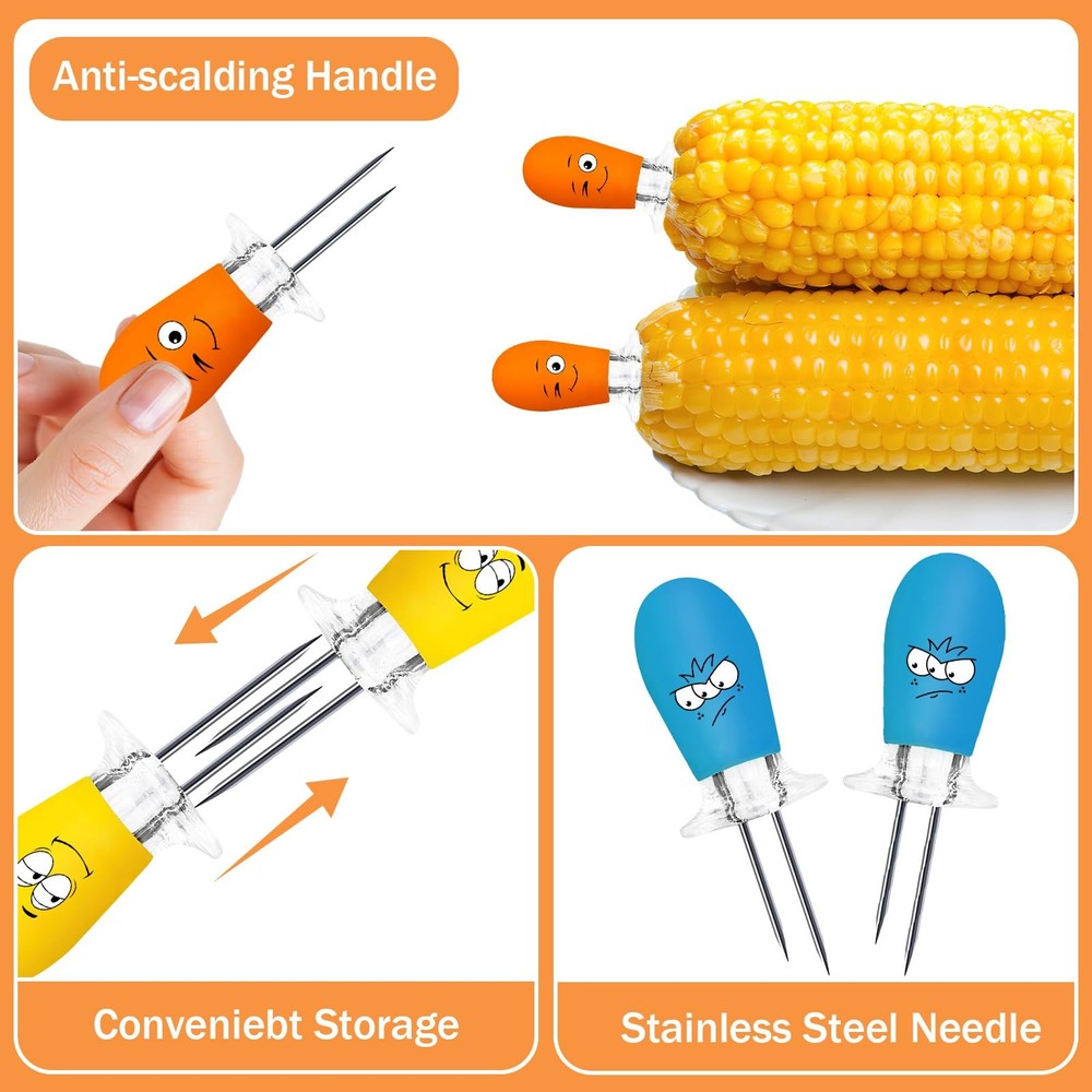 AUGSUN Corn Cob Holders Kit - Includes 10 Fun Face Holders, 5 Medium, Yellow