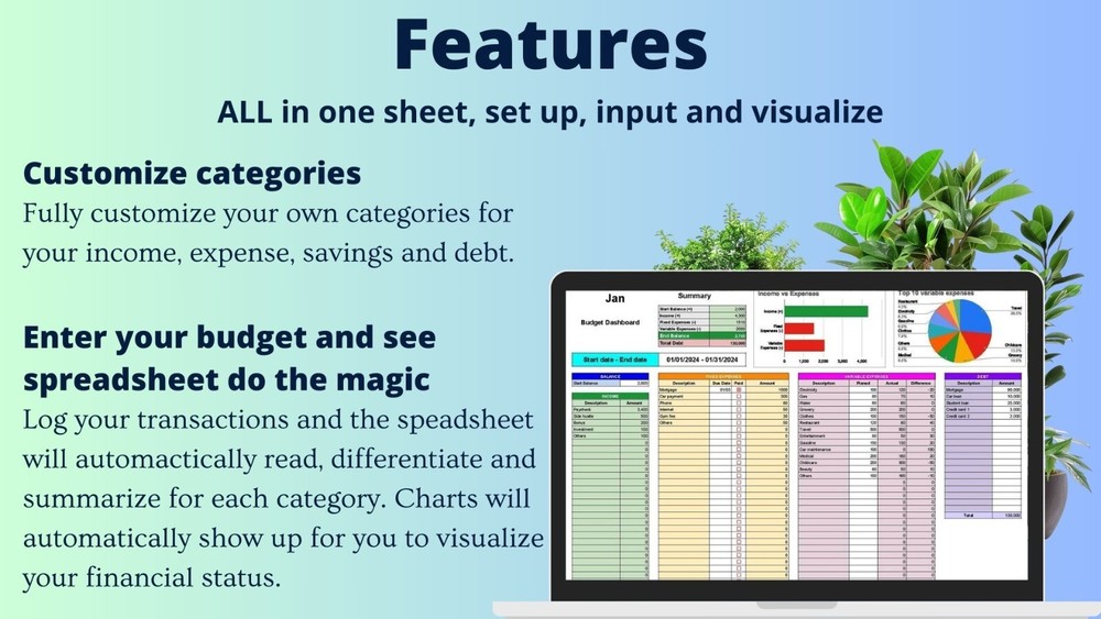 Easy Personal Budget Spreadsheet Finance Saving Template 2025/26 Planner Google