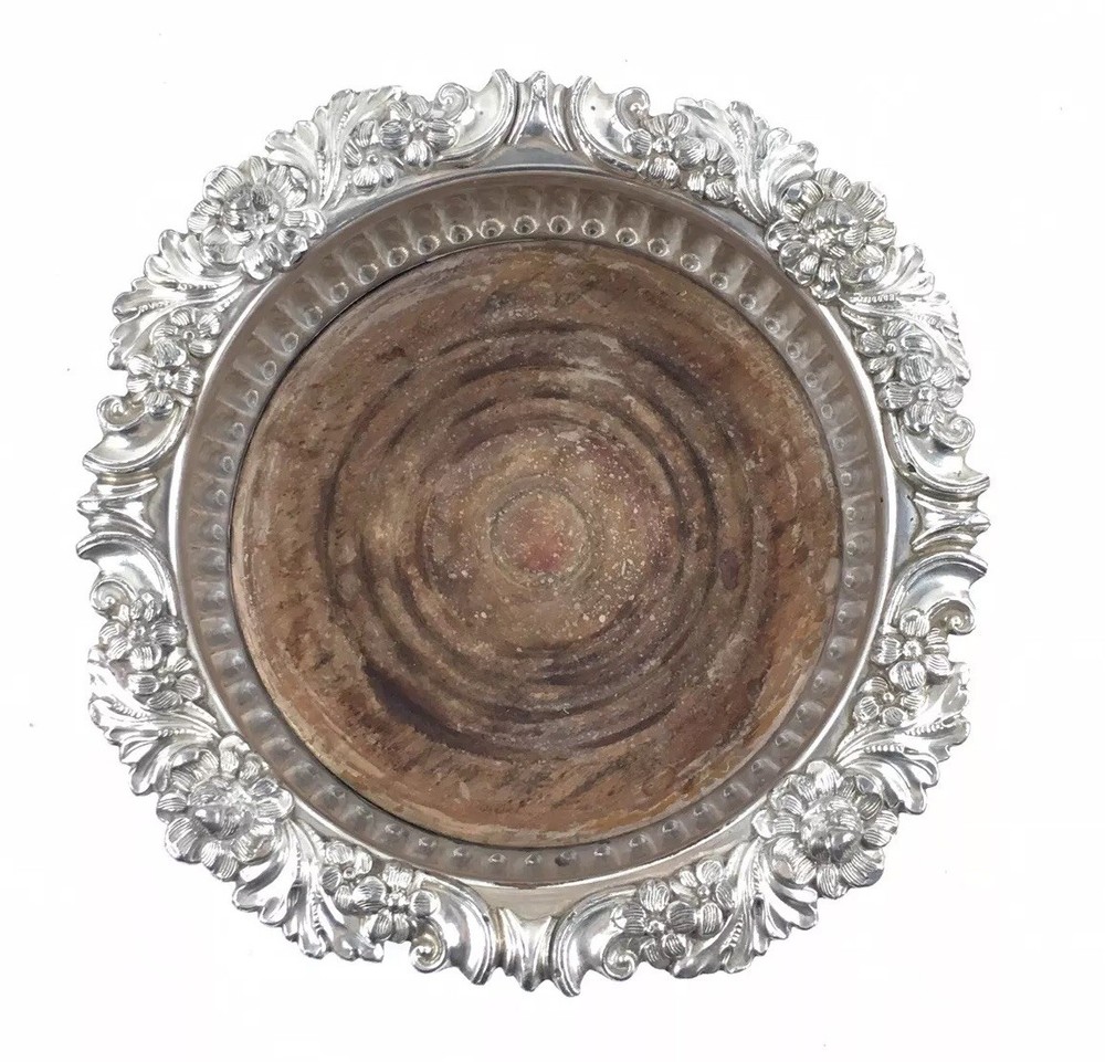 Antique Silver Plated Wine Coaster Fluted With Floral Design
