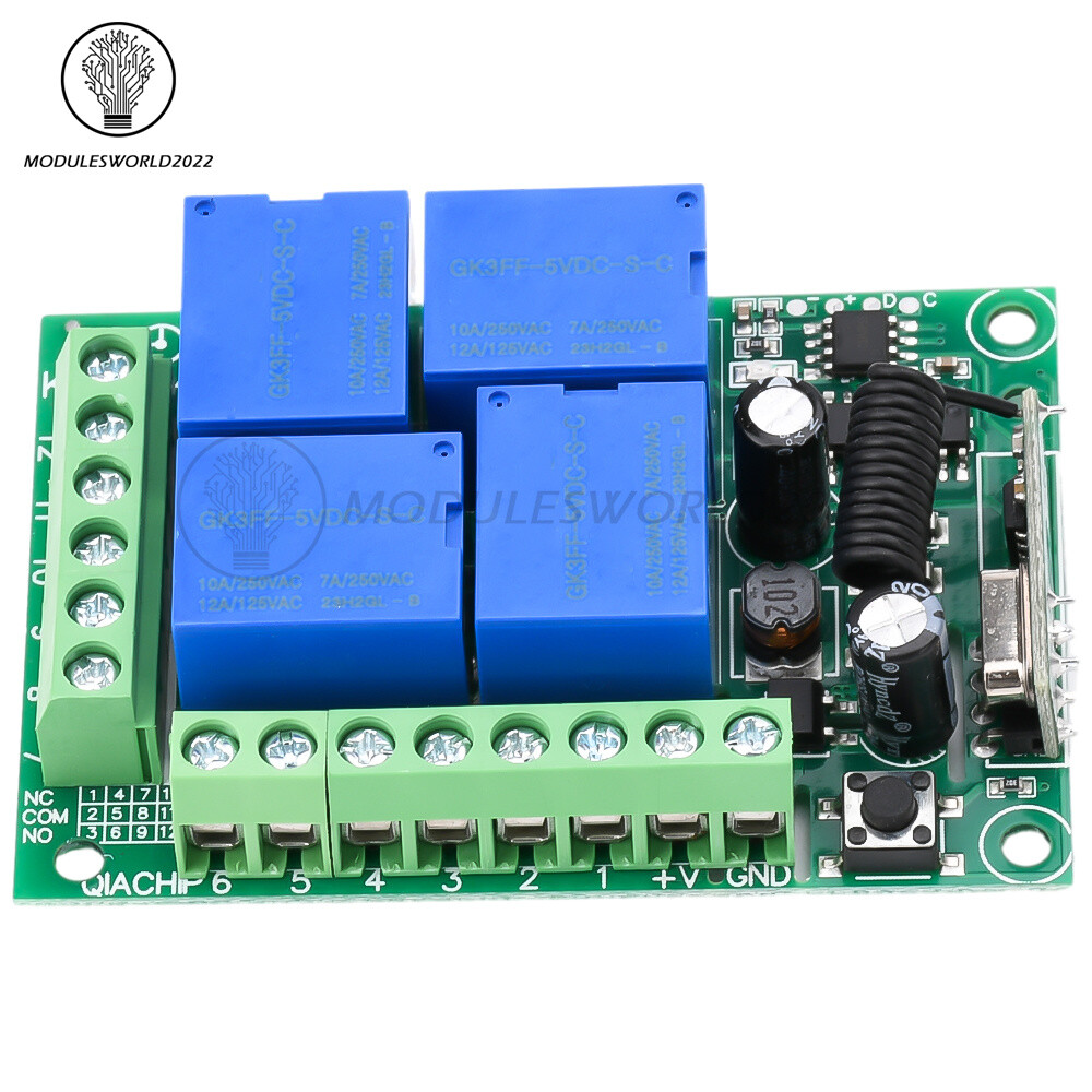 433Mhz Remote Control Receiver RF Wireless Switch 4CH Relay Module Transmitter