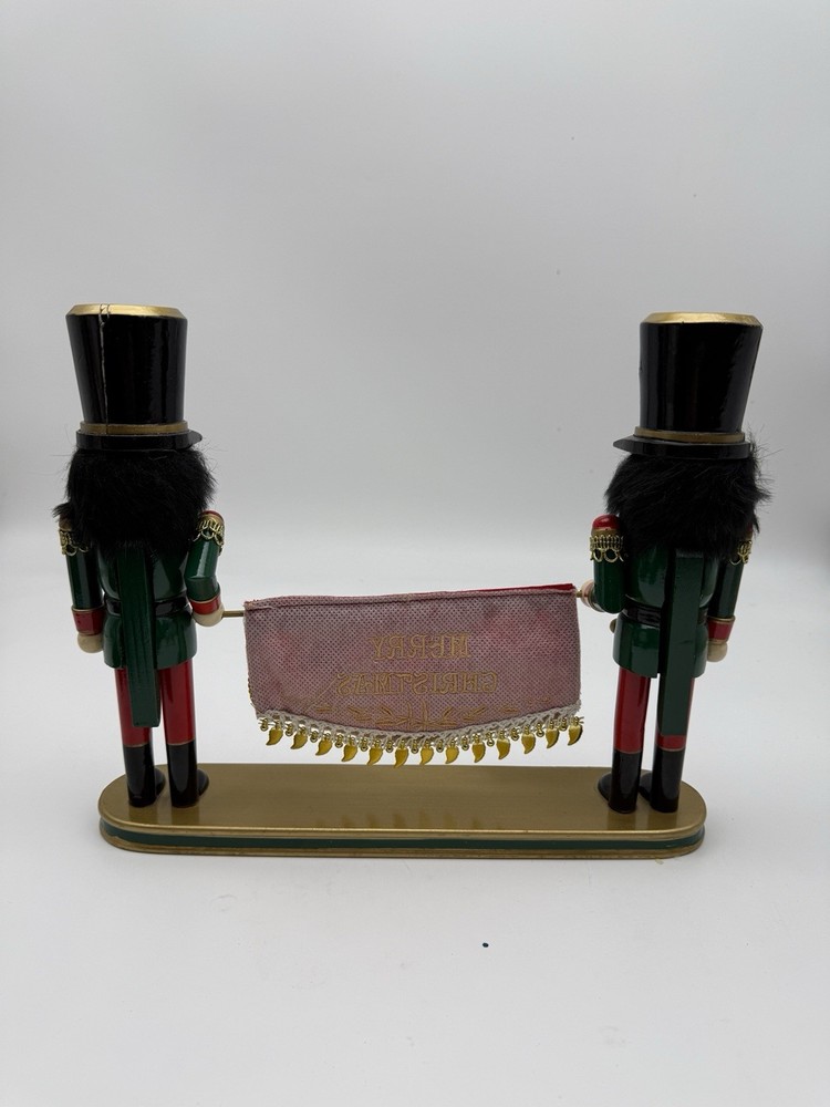 Traditional Nutcracker Duo "Merry Christmas" Tabletop Banner Display