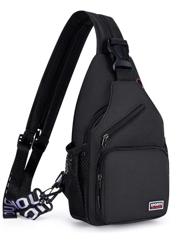 Black On Black Crossbody Backpack  Multi Pocket Adjustable Straps