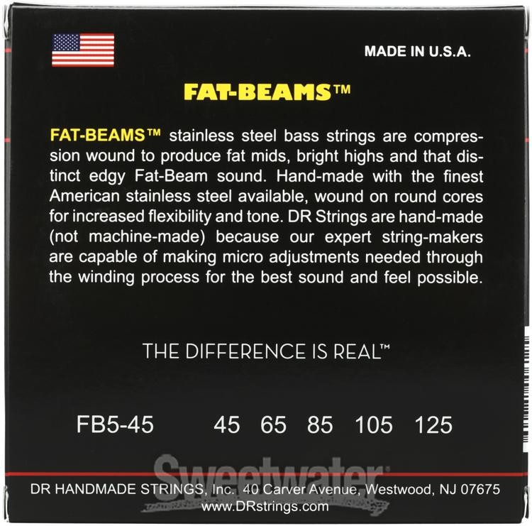DR Strings FB5-45 Fat-Beams Stainless Steel 5-string Bass Guitar Strings -
