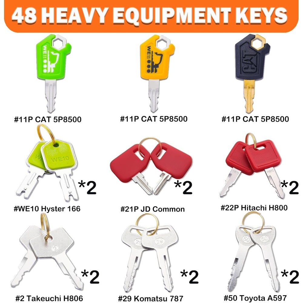 Contractor Heavy Equipment Ignition Master Key Set, 48 Construction Switch Start