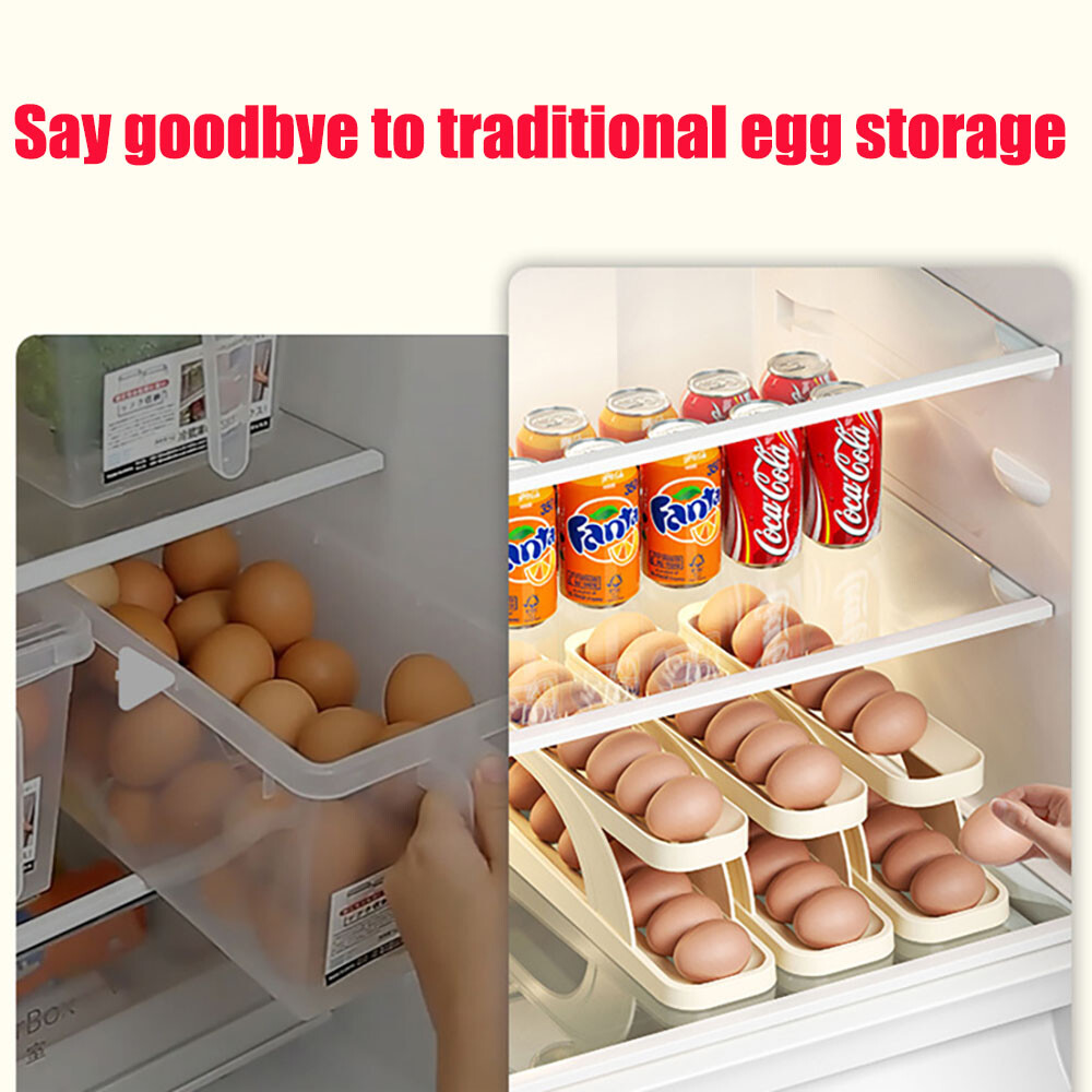 Rolldown Refrigerator Egg Dispenser Auto Rolling Egg Holder 2 Tiers Storage Rack