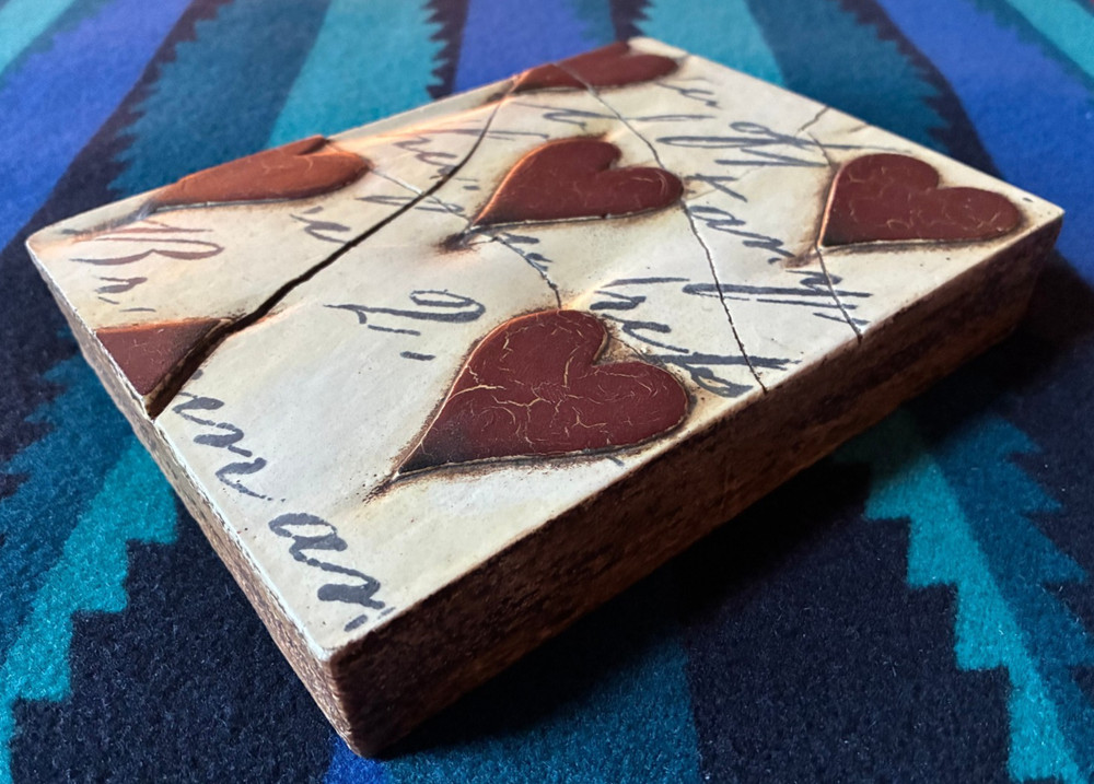 Rare Sid Dickens Memory Block tile PQ-01 "Red hearts with script" 1995 retired