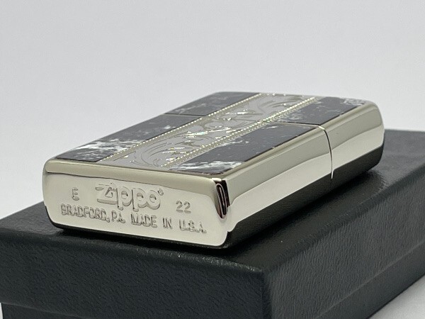 Zippo Lighter Marble Engrave Arabesque Silver Black Etching Regular Case Japan