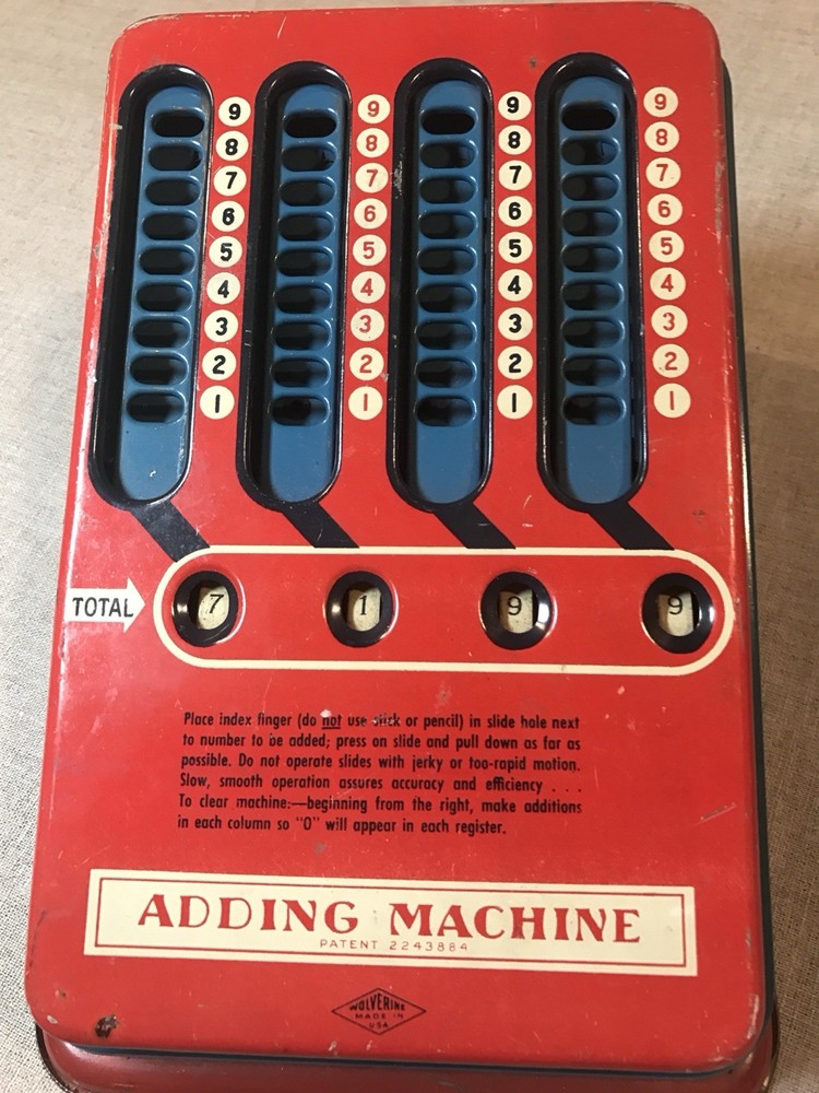 Vintage Metal Tin Wolverine Adding Machine Hand Pull Dial Calculator Pittsburg