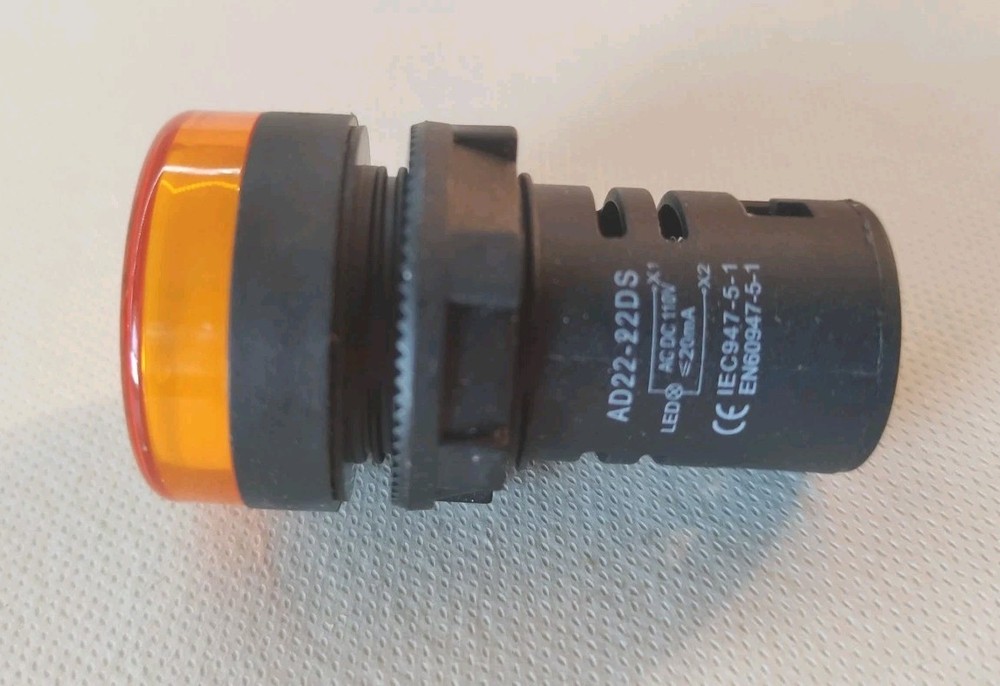 Yellow 22mm LED Pilot Light 110V. AC/DC