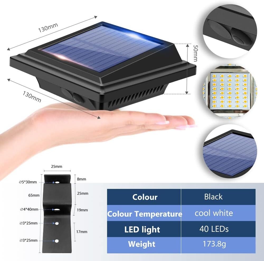 4Pcs 40LEDs Solar Light Sensor Lights for Gutter Fence Pathway Security Lamps