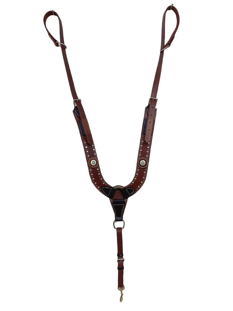 HR Saddlery Pulling Collar Crystal Teal Conchos