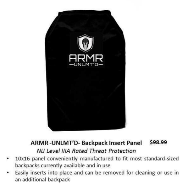 Bulletproof Backpack Insert Panel Shield Lightweight Body Armor Level IIIA