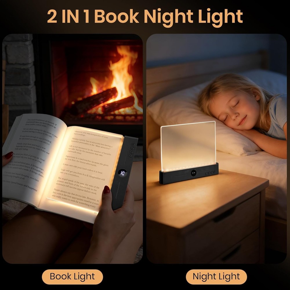Book Light, Rechargeable Clear LED Flat Reading Light with 3 Colors Timer