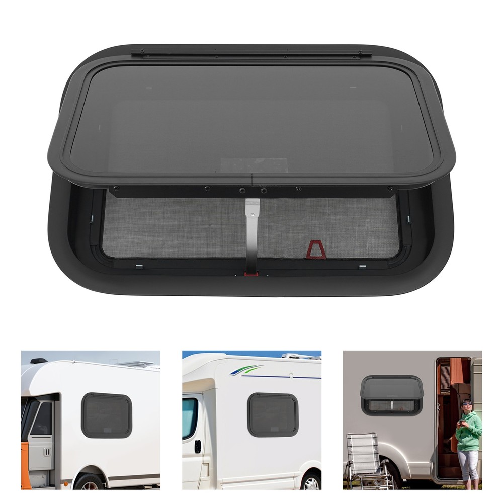22" x 15" RV Exit Window W/ Trim Ring&Screen, 30-40° Push Out Camper Vent Window