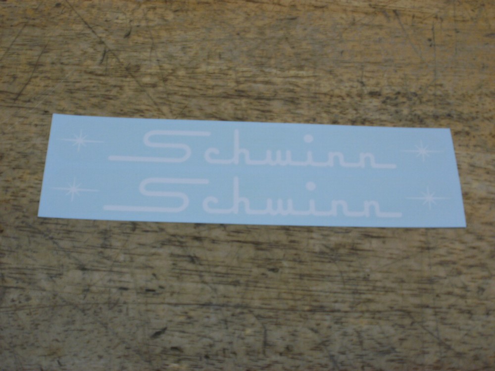 Large Schwinn Straight Script Bicycle White Decal Fastback Breeze Twinn &
