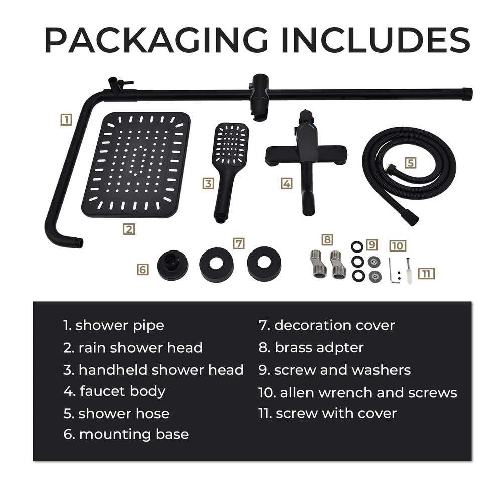 10" Rainfall Shower Faucet Set Adjustable Height 3 Function System Universal