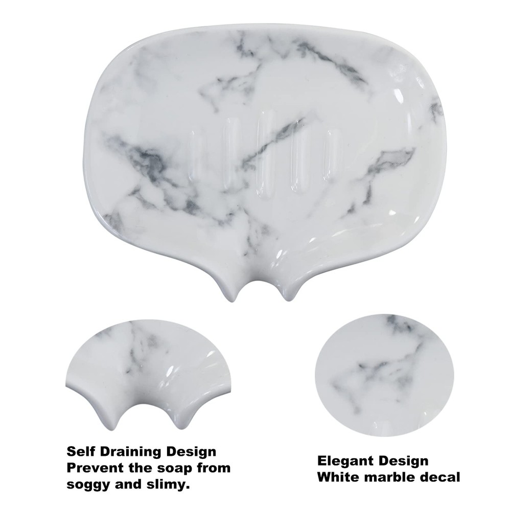 Polyroyal White Marble Texture Soap Dish Ceramic Holder