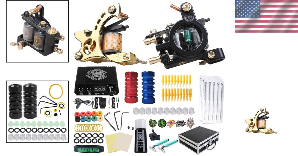 Pro Tattoo Kit: 2 Machines, Power Supply, Inks, Needles