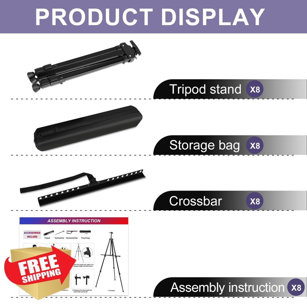AROIC Art Easel Stand, Portable Display Tripod (8pk)