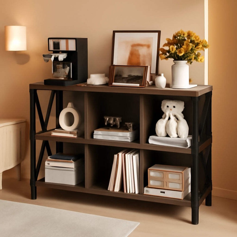 6 Cube Storage Organizer Bookcase Walnut Brown Living Room