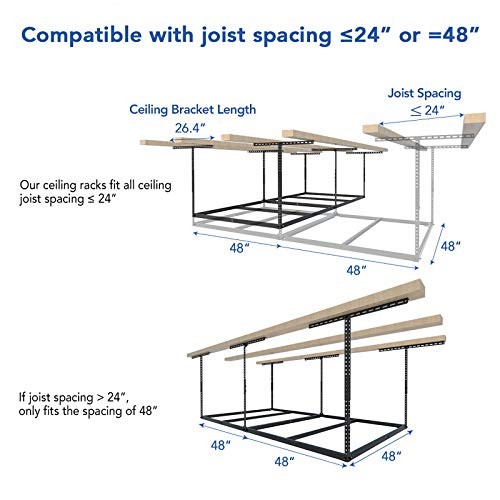 4x8 Overhead Garage Storage Rack without Decking, Storage Organization Black