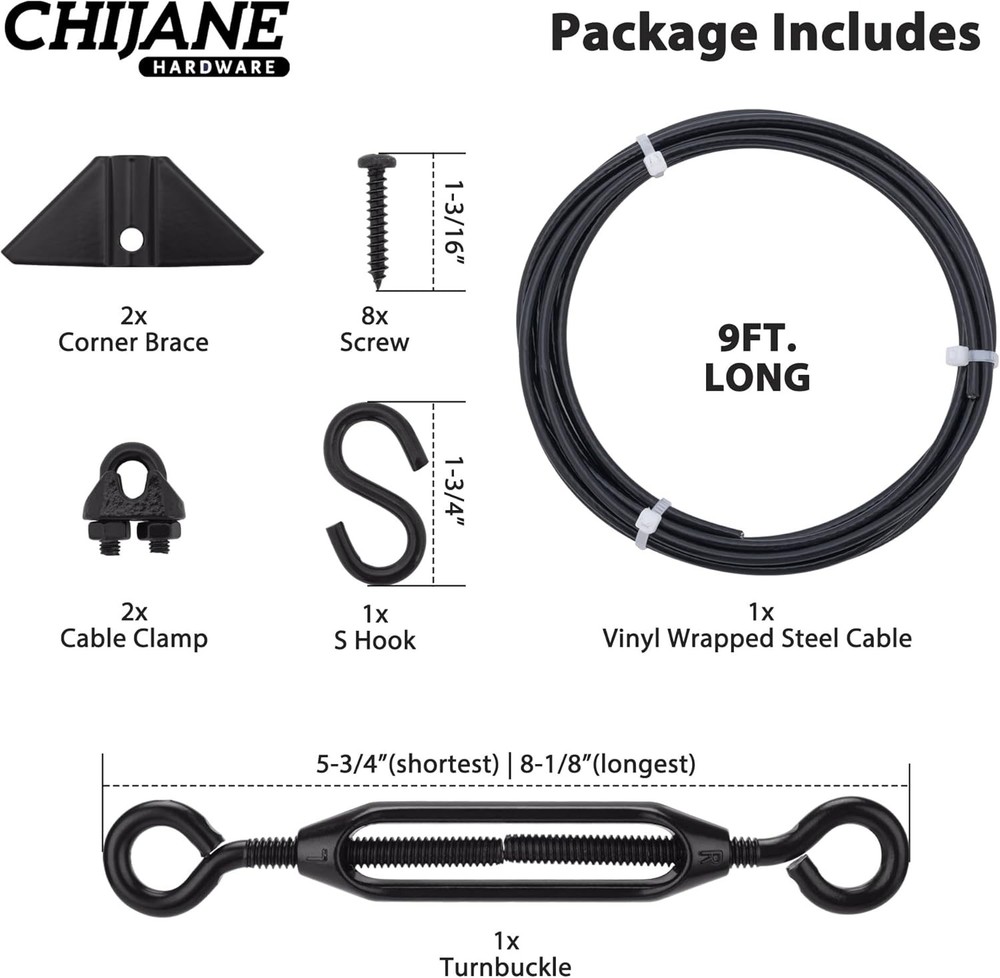 Durable Anti Sag Gate Kit Hardware Support Cable Set for Sliding Black
