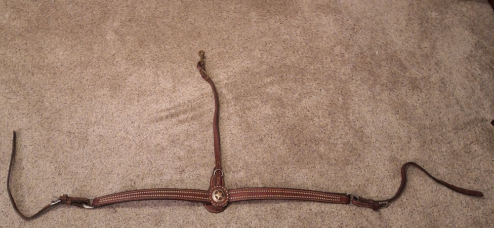 Vintage Leather Breast Collar Silver Star Concho With Studs