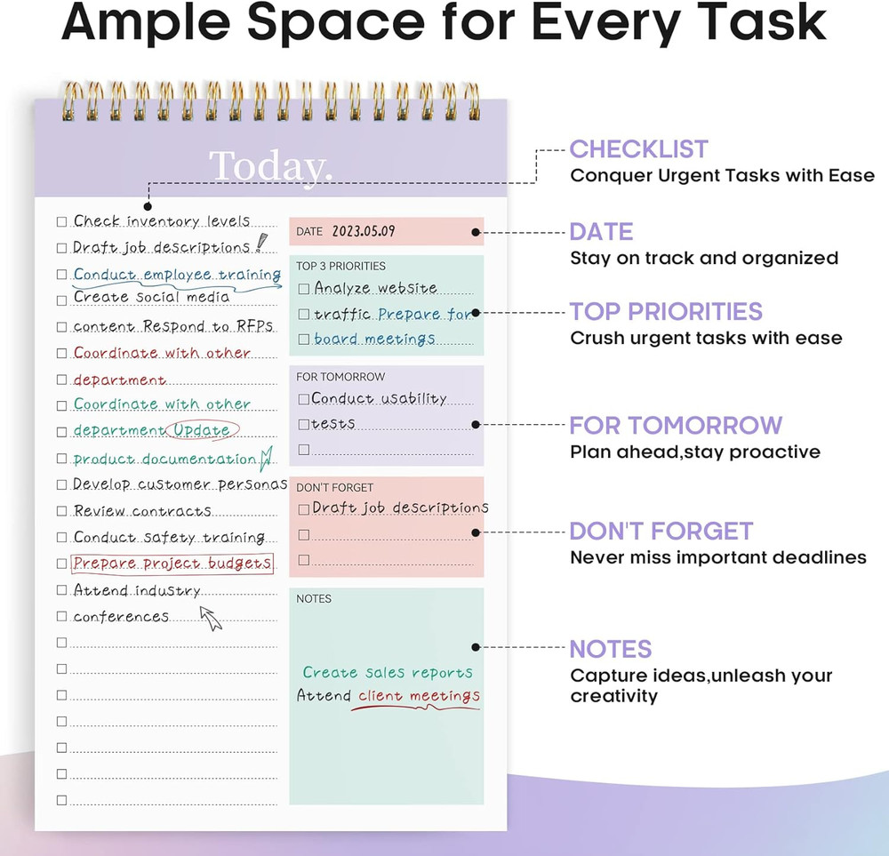 to Do List Notepad - to Do List Notebook for Work with 52 Sheets, 9.8" X 6.5", U
