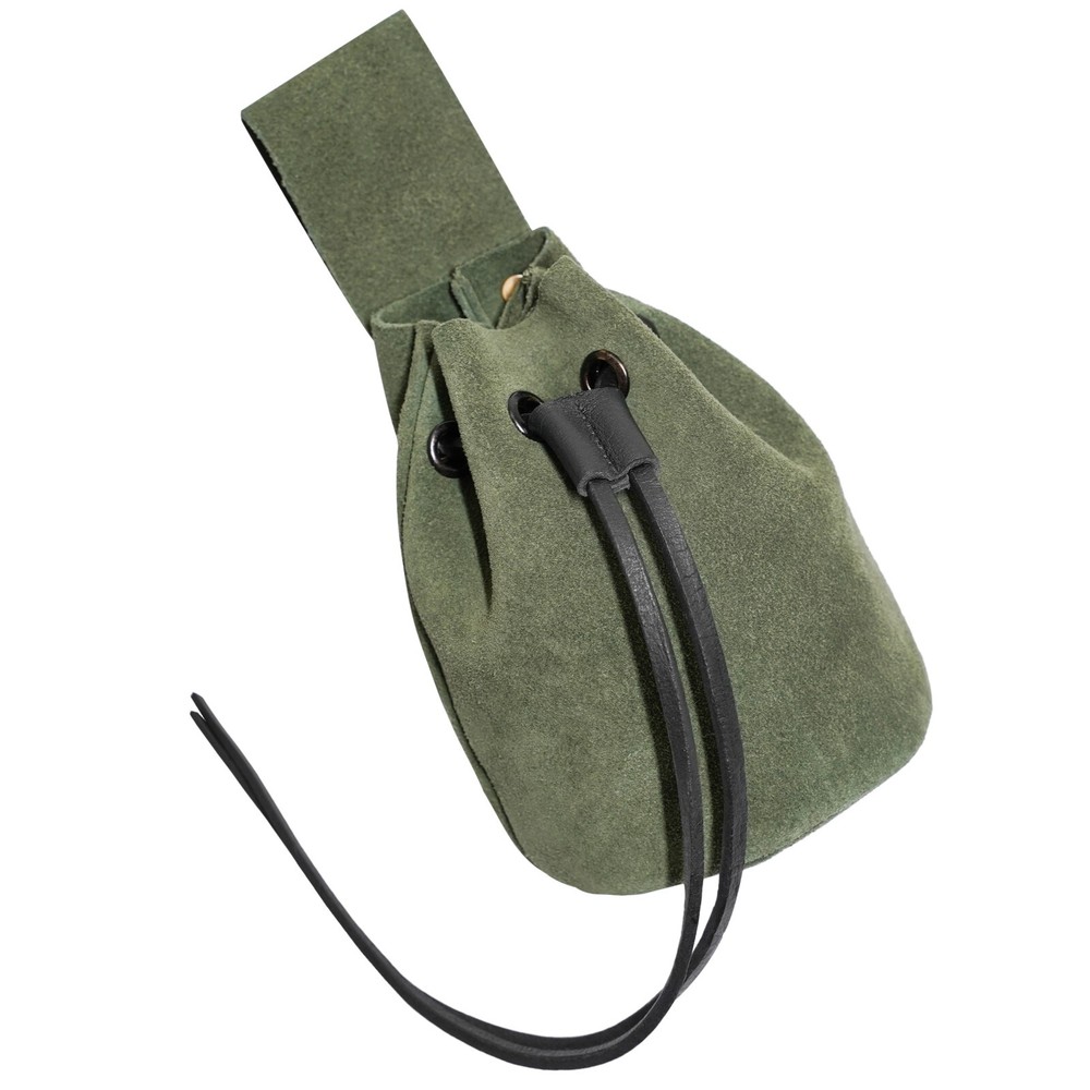Medieval Leather Pouch Renaissance Drawstring Bag for Jewelry Accessory Green
