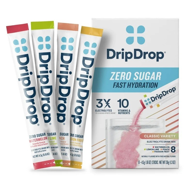 DripDrop Zero Sugar Fast Hydration Electrolyte Powder Drink Mix, 8 Count