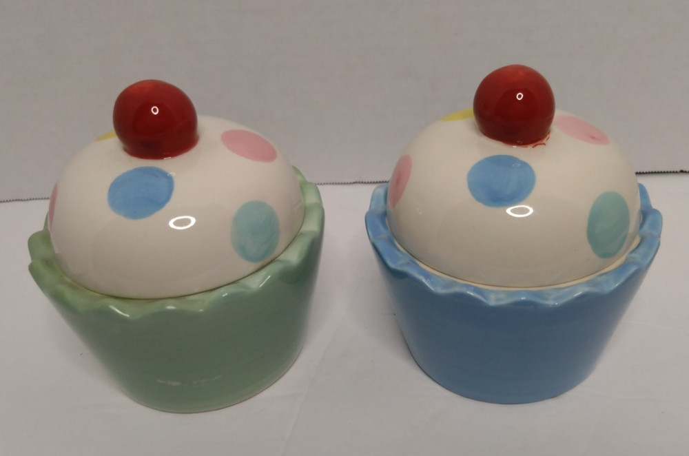 Polka Dot Cherry Topped Cupcake Decorative ND Ceramic Trinket Boxes