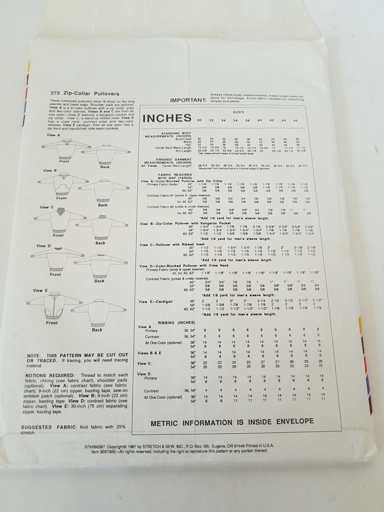 Stretch & Sew Zip-Collar Pullovers Pattern #373 373 373